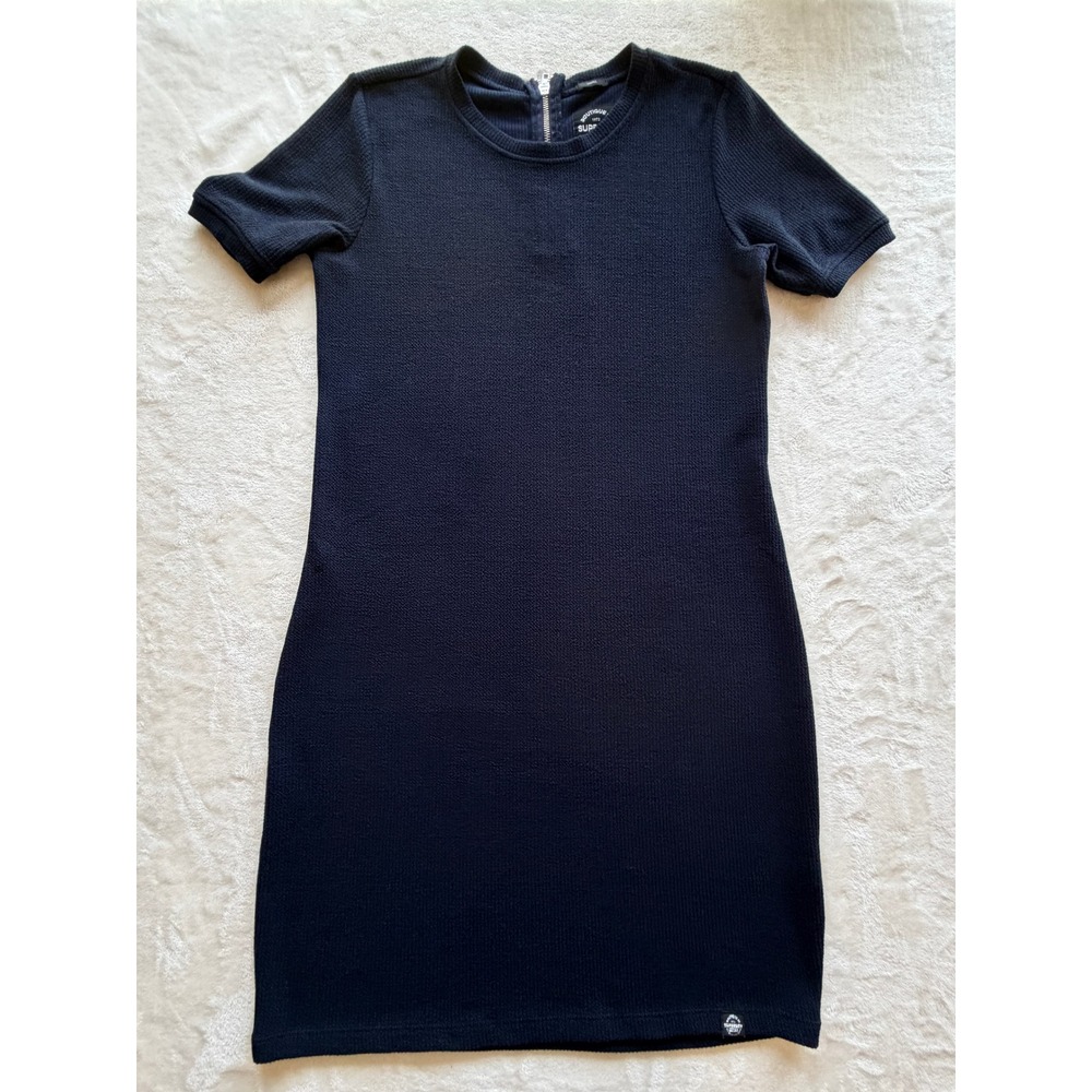 Superdry Navy Waffle Knit Zip Back Sheath Dress Women Small Excellent